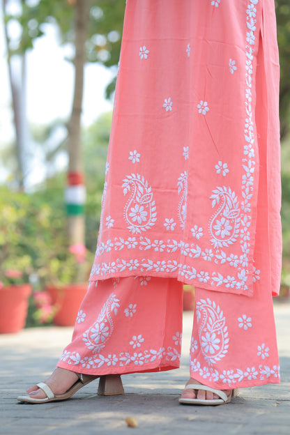 Aabdaar Premium Rayon Chikankari Set - Pink