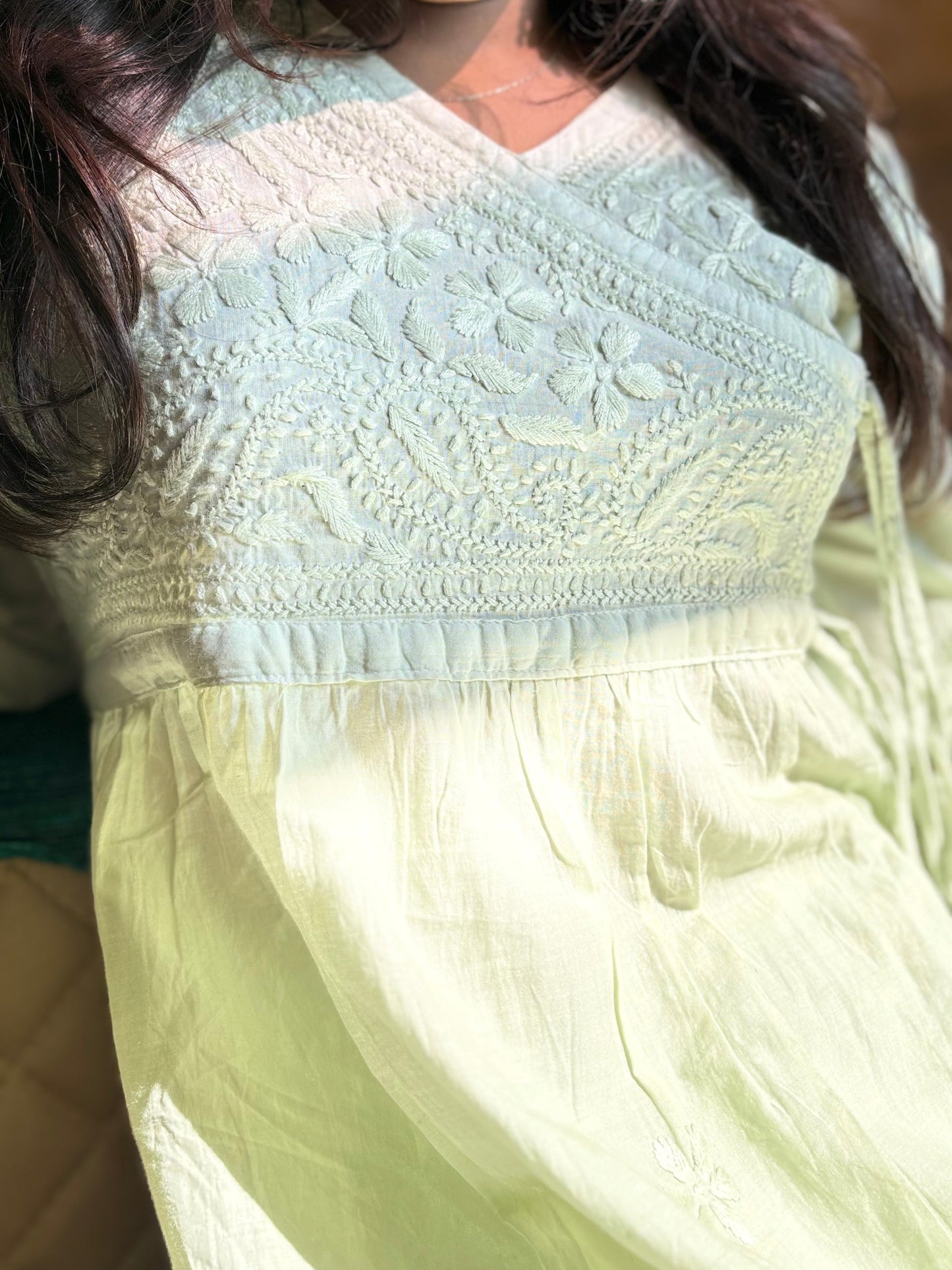Aabdaar Cotton Chikankari Co-ord set - Pista Green