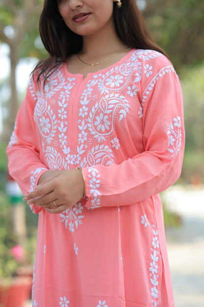 Aabdaar Premium Rayon Chikankari Set - Pink