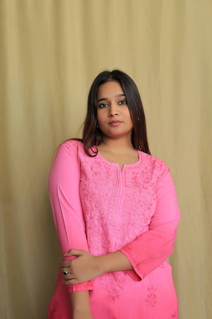 Aabdaar Rayon Chikankari Kurta - Hot Pink (Dual tone)