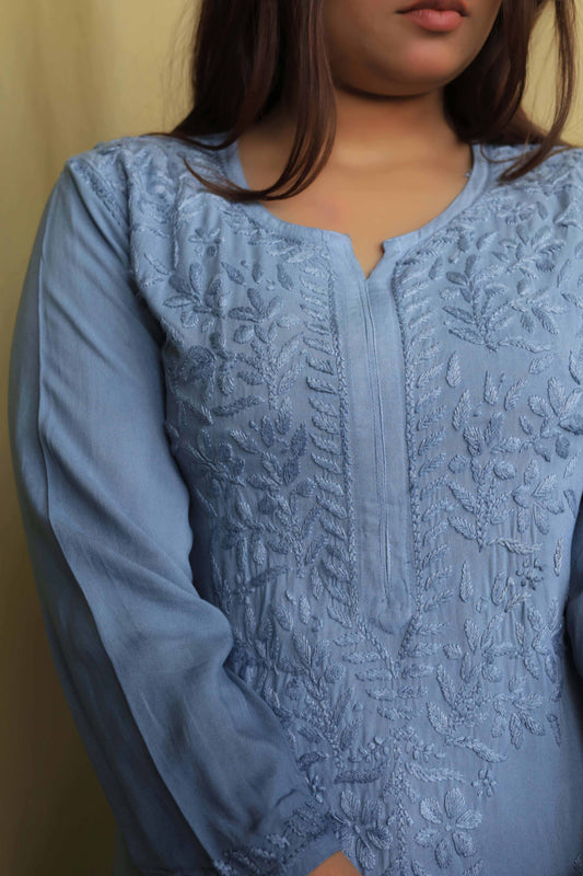 Aabdaar Rayon Chikankari Kurta - Gray (dual tone)