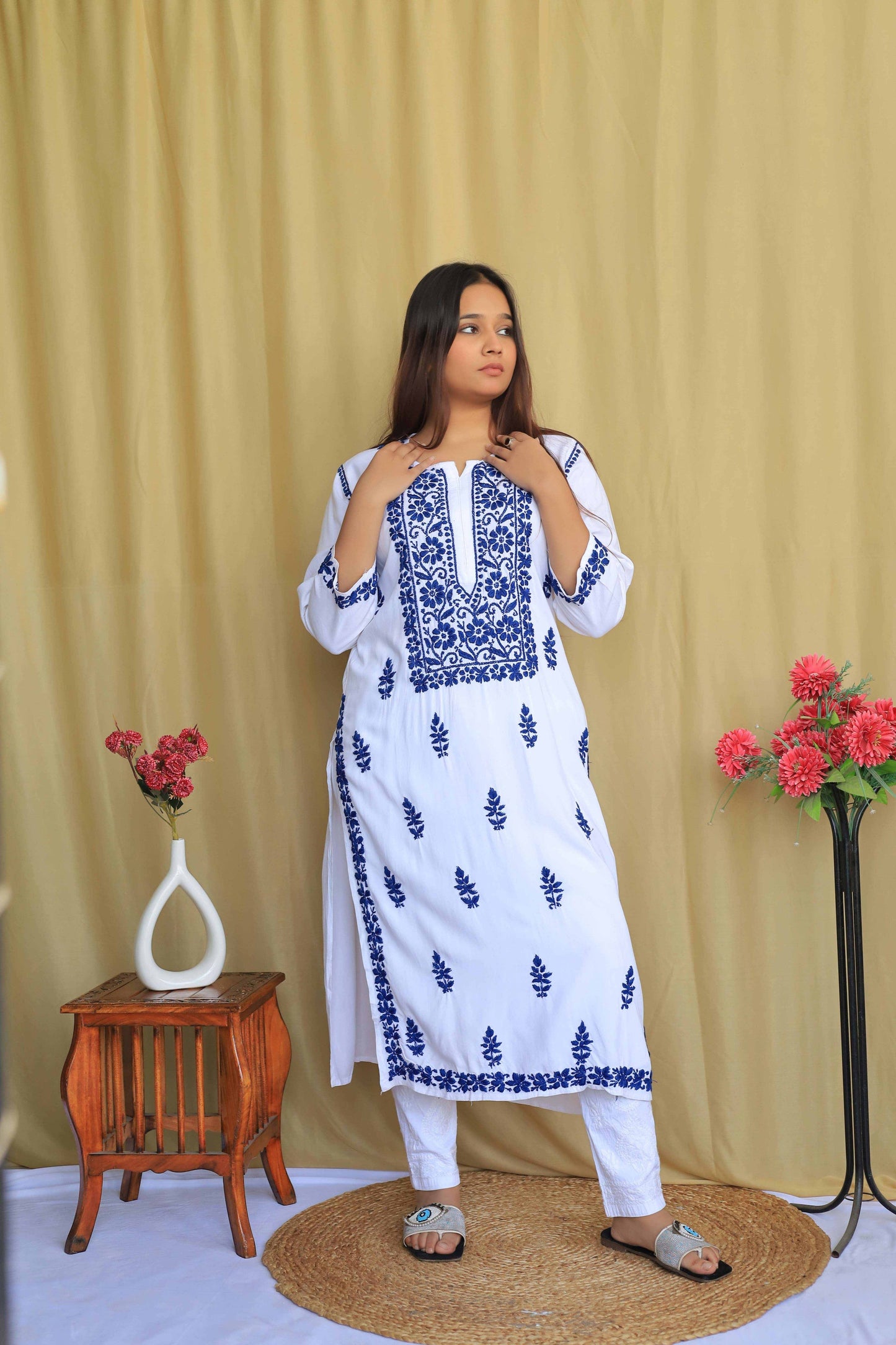Premium Modal Chikankari Kurta - Navy Blue