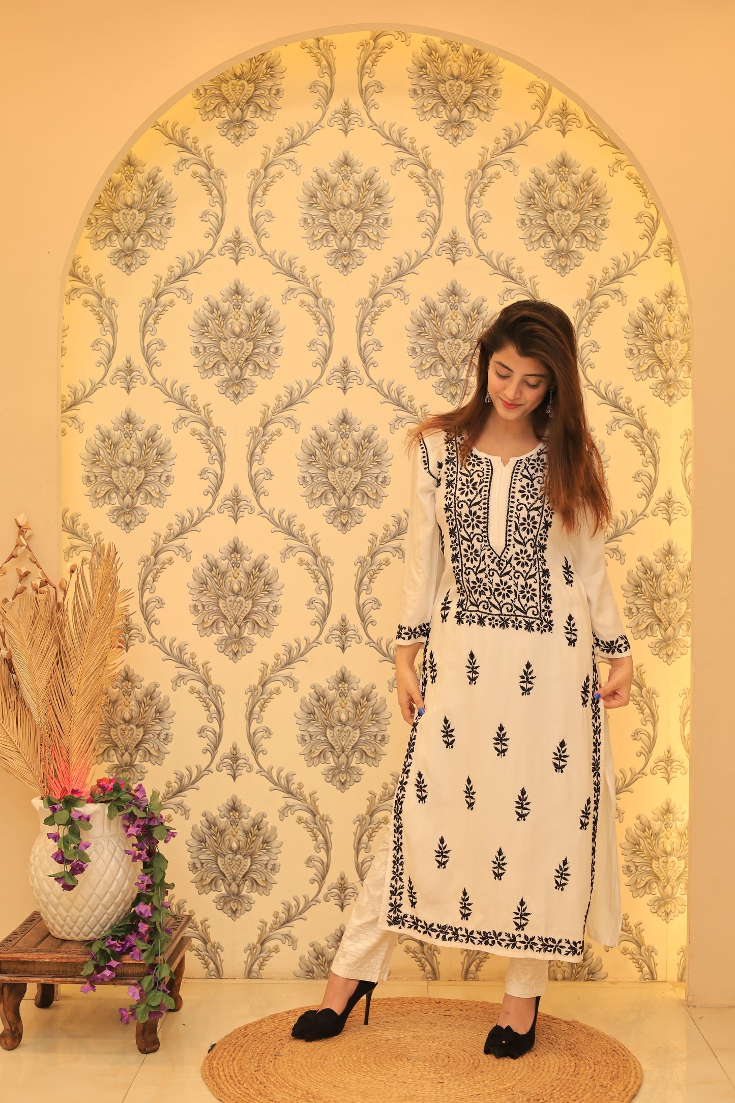Premium Modal Chikankari Kurta - Black