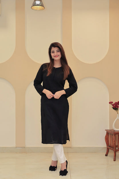 Cotton Chikankari Kurta - Black
